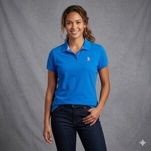 Disney Parks Womens Size 1X Polo Shirt Blue Short Sleeve Pink Glitter Mickey